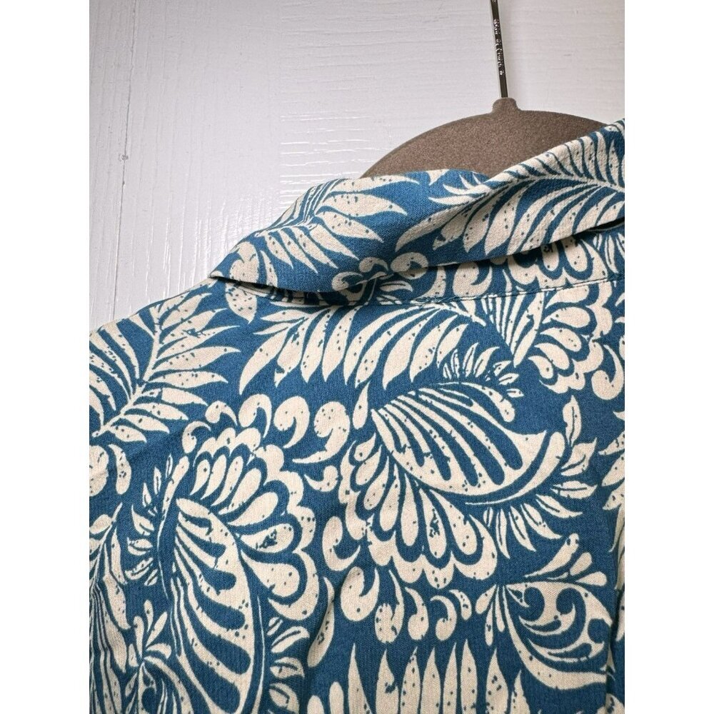 LOFT Printed Shirt Dress Belted Teal Pink Floral Boho Short Sleeve Size 8 - Picture 12 of 13